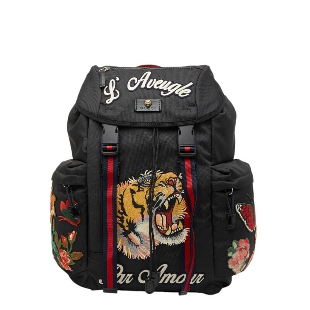 Gucci Embroidered Tiger WeBrown Backpack Black Multicolor